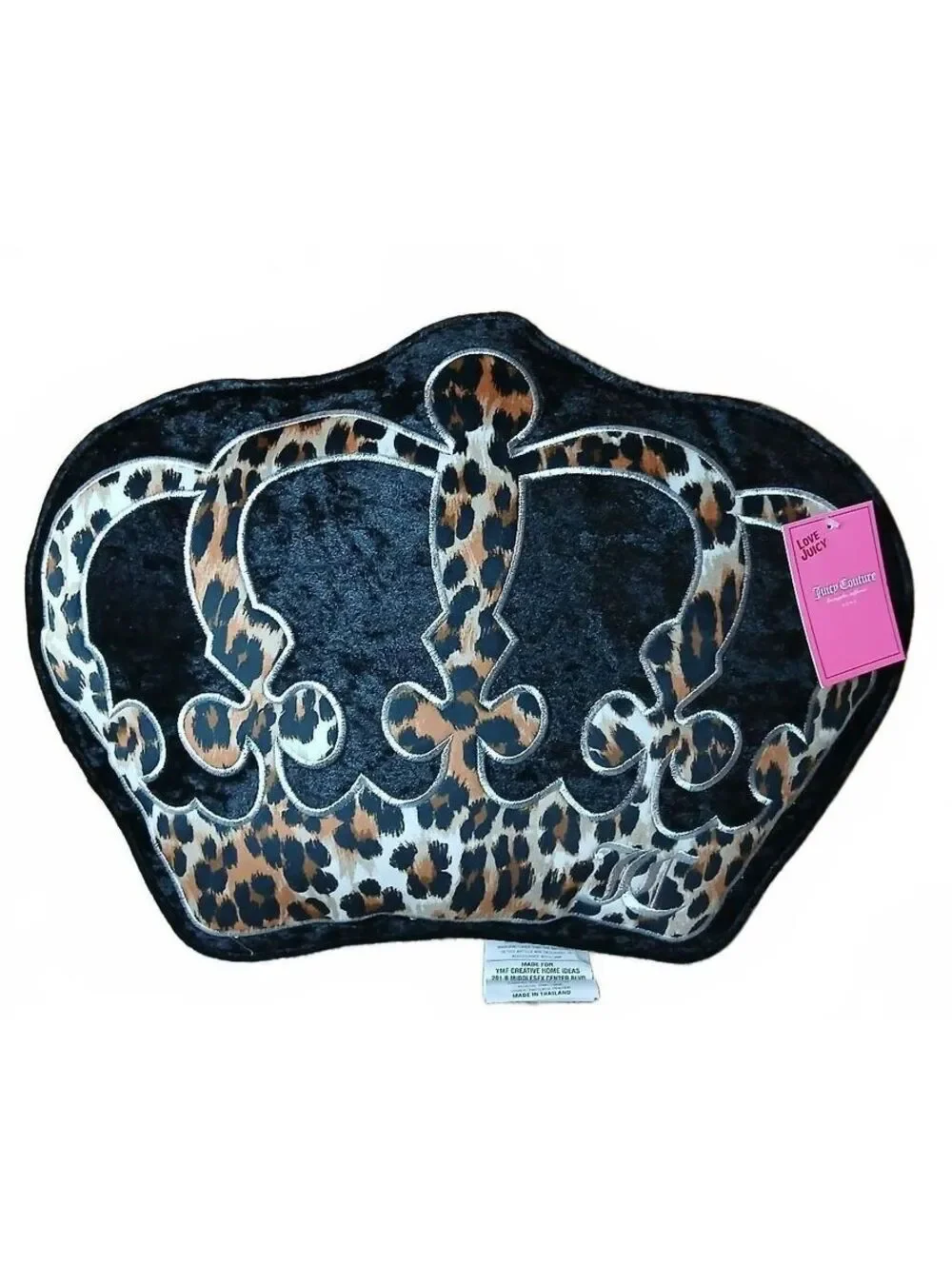 Juicy Couture Leopard Print Crown Throw Pillow Black Plush NWT Home Decor